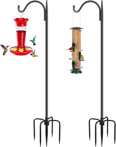 عمود تغذية الطيور بخطاف رعاة البقر قابل للتعديل من FEED GARDEN مع قاعدة 7 شوكات، أعمدة حديقة خارجية شديدة التحمل بطول 76 بوصة لتعليق مغذيات الطيور، سلال نباتية، أسود (عبوة واحدة) in Saudi Arabia