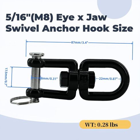 2PCS 5/16"(M8) Swivel Shackle Hook, 360°Swing Swivel Anchor Hook,304 Stainless Steel Eye x Jaw Double Ring Connector Clevis Shackle,Black in Kuwait