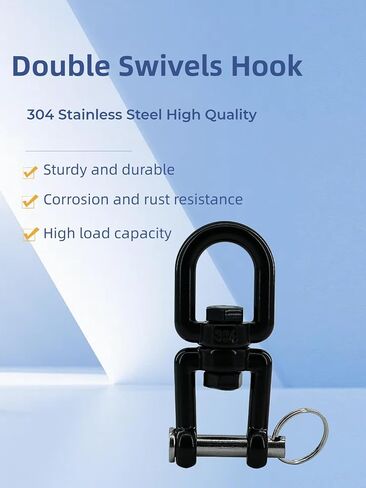 2PCS 5/16"(M8) Swivel Shackle Hook, 360°Swing Swivel Anchor Hook,304 Stainless Steel Eye x Jaw Double Ring Connector Clevis Shackle,Black in Kuwait