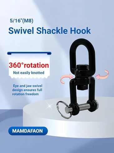 2PCS 5/16"(M8) Swivel Shackle Hook, 360°Swing Swivel Anchor Hook,304 Stainless Steel Eye x Jaw Double Ring Connector Clevis Shackle,Black in Kuwait