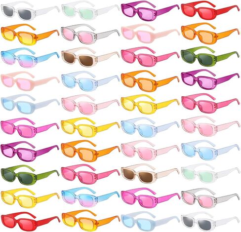 Pibupibu Wholesale 40 Pairs 90s Retro Rectangle Sunglasses Bulk Adults Unisex, Fun Colorful Y2k Glasses Party Favors in Kuwait