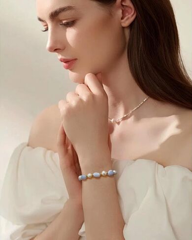 Cultured Freshwater Pearls and Natural Stones Beaded Gold Bracelet Christmas gifts for Women Multicolor Adjustable Slider Bracelets Aventurine/Morganite/Sunstone/Agate Charm Jewelry Synthetic Pearl in Saudi Arabia