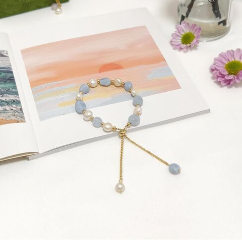 Cultured Freshwater Pearls and Natural Stones Beaded Gold Bracelet Christmas gifts for Women Multicolor Adjustable Slider Bracelets Aventurine/Morganite/Sunstone/Agate Charm Jewelry Synthetic Pearl in Saudi Arabia