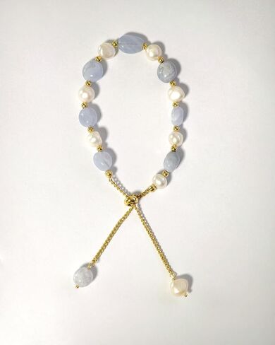 Cultured Freshwater Pearls and Natural Stones Beaded Gold Bracelet Christmas gifts for Women Multicolor Adjustable Slider Bracelets Aventurine/Morganite/Sunstone/Agate Charm Jewelry Synthetic Pearl in Saudi Arabia