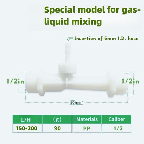 1/2 Venturi Injector ، نموذج خاص لخلط الغاز السائل ، مادة PP ، مؤشر ترابط NPT ، معدل التدفق 200L/H (1/2 بوصة) in Saudi Arabia