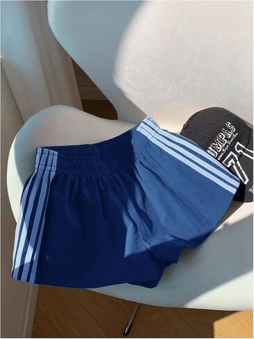 MakeMeChic Women's Striped Wide Leg Workout Shorts Casual Lounge Running Shorts in Saudi Arabia
