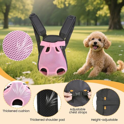 Inspack Dog Backpack Carrier/Cat Carrier, Adjustable Pet Front Carriers Travel Bag for Puppy Medium Dogs, Legs Out, Soft Ventilated Doggie Chest Carry Backpacks for Hiking/Camping, 2.5-4 lbs, Pink in Saudi Arabia