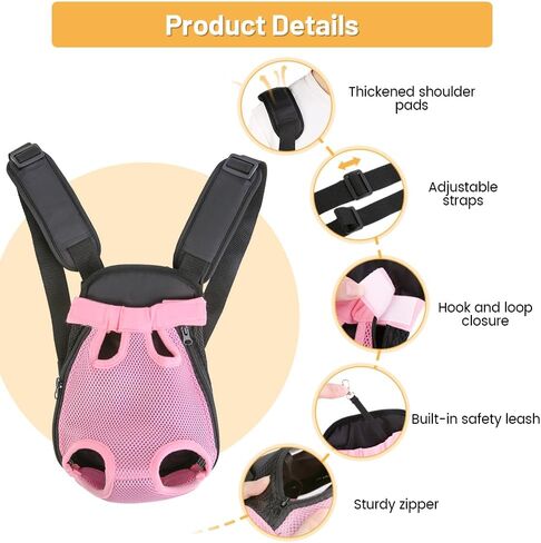 Inspack Dog Backpack Carrier/Cat Carrier, Adjustable Pet Front Carriers Travel Bag for Puppy Medium Dogs, Legs Out, Soft Ventilated Doggie Chest Carry Backpacks for Hiking/Camping, 2.5-4 lbs, Pink in Saudi Arabia