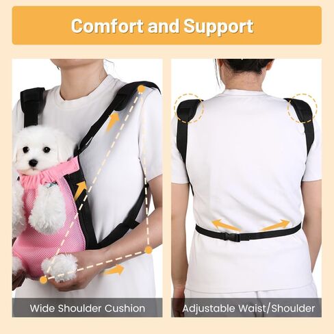 Inspack Dog Backpack Carrier/Cat Carrier, Adjustable Pet Front Carriers Travel Bag for Puppy Medium Dogs, Legs Out, Soft Ventilated Doggie Chest Carry Backpacks for Hiking/Camping, 2.5-4 lbs, Pink in Saudi Arabia