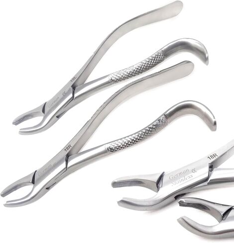 A2Z 2pc German Dental Extraction Forceps #18R #18L- For Extracting Maxillary Upper Right Left 1st & 2nd Molars from Alveolar Bone - Serrated Jaws & Sturdy Handle Grip - Made of Premium Stainless Steel in Saudi Arabia