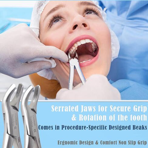 A2Z 2pc German Dental Extraction Forceps #18R #18L- For Extracting Maxillary Upper Right Left 1st & 2nd Molars from Alveolar Bone - Serrated Jaws & Sturdy Handle Grip - Made of Premium Stainless Steel in Saudi Arabia