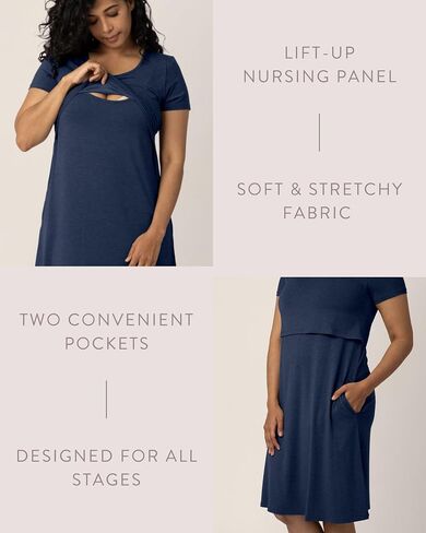 Kindred Bravely Eleanora Ultra Soft Maternity Nursing Dress | Short Sleeve Breastfeeding Dress with Pockets in Saudi Arabia
