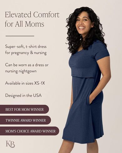 Kindred Bravely Eleanora Ultra Soft Maternity Nursing Dress | Short Sleeve Breastfeeding Dress with Pockets in Saudi Arabia