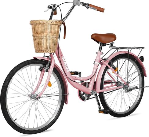 Betterland Beach Cruiser Bike for Women, 24/26 inch Hybrid Bike with Adjustable Seat, Womens Bike with Front Basket and Dual V-Brake, Step Through Comfort Bicycle for City Commuter in Saudi Arabia