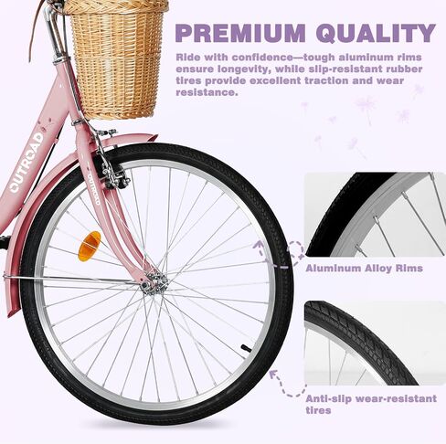 Betterland Beach Cruiser Bike for Women, 24/26 inch Hybrid Bike with Adjustable Seat, Womens Bike with Front Basket and Dual V-Brake, Step Through Comfort Bicycle for City Commuter in Saudi Arabia