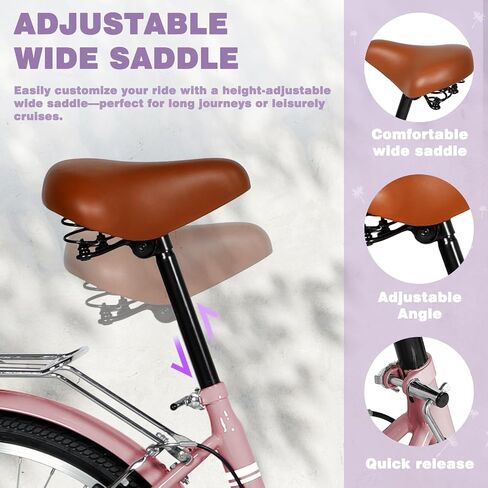 Betterland Beach Cruiser Bike for Women, 24/26 inch Hybrid Bike with Adjustable Seat, Womens Bike with Front Basket and Dual V-Brake, Step Through Comfort Bicycle for City Commuter in Saudi Arabia