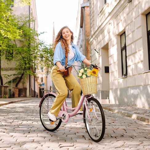 Betterland Beach Cruiser Bike for Women, 24/26 inch Hybrid Bike with Adjustable Seat, Womens Bike with Front Basket and Dual V-Brake, Step Through Comfort Bicycle for City Commuter in Saudi Arabia