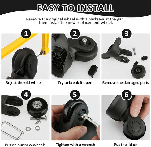 57 x 27mm Small Luggage Wheels Replacement, 2pcs Universal Smooth Swivel Caster Wheels, Silent Black Rubber Suitcase Trolley Wheels Repair Kit in Saudi Arabia