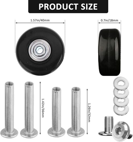57 x 27mm Small Luggage Wheels Replacement, 2pcs Universal Smooth Swivel Caster Wheels, Silent Black Rubber Suitcase Trolley Wheels Repair Kit in Saudi Arabia