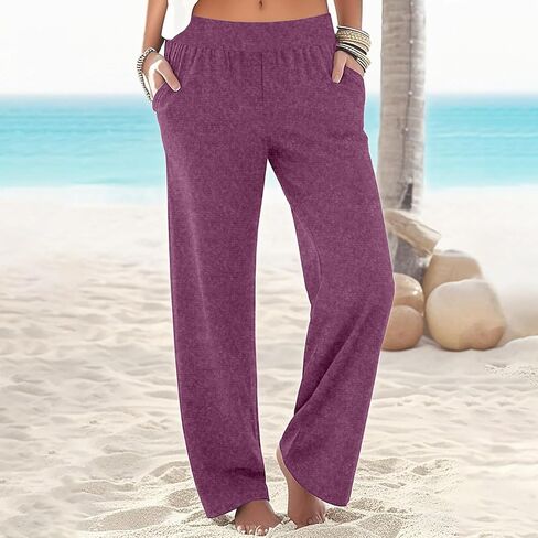 SHOPESSA Lounge Pants Women High Waist Wide Straight Leg Trousers Solid Color with Casual Loose Lightweight Pants in Saudi Arabia