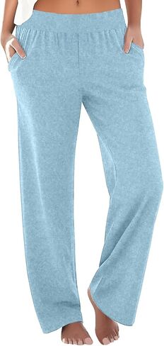 SHOPESSA Lounge Pants Women High Waist Wide Straight Leg Trousers Solid Color with Casual Loose Lightweight Pants in Saudi Arabia