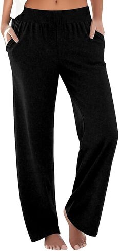 SHOPESSA Lounge Pants Women High Waist Wide Straight Leg Trousers Solid Color with Casual Loose Lightweight Pants in Saudi Arabia