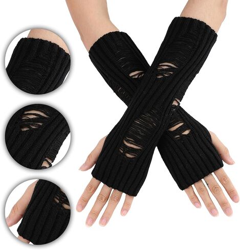 3PCS Therian Stuff,Y2K Therian Grunge Accessories for Women,Grunge Ripped Gloves,Fairycore Bracelets,Grunge Knitted Cat Beanie,Therian Gear Y2K Clothes Accessories Khaki in Saudi Arabia