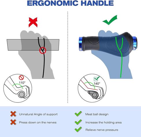 GXCROR PREMIUM ERGONIMIC NON-SLIP BIKE GRIPS Handlebar-Mountain Mountain/MTB DUALTHER MTB ، الراحة العالمية 130 مم في جميع الأحوال الجوية (ضمان لمدة عامين) in Kuwait
