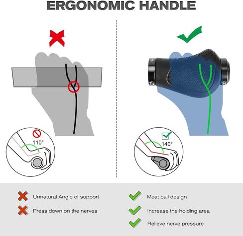 GXCROR PREMIUM ERGONIMIC NON-SLIP BIKE GRIPS Handlebar-Mountain Mountain/MTB DUALTHER MTB ، الراحة العالمية 130 مم في جميع الأحوال الجوية (ضمان لمدة عامين) in Kuwait