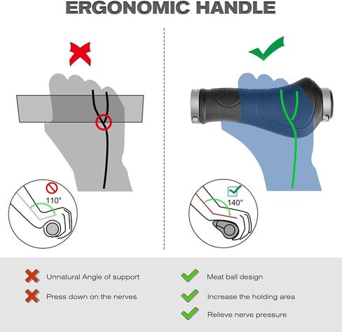 GXCROR Premium Ergonomic Non-Slip Bike Grips Handlebar - Dual-Locking Mountain/MTB Bicycle Grips, Universal 130mm All-Weather Comfort(2-Year Warranty) in Kuwait
