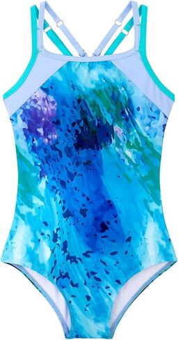 Belovance Girls Swimsuit One Piece Swimwear Adjustable Straps Back Cutout Athletic Sport Kids Tween Bathing Suit 5-14 Years in Kuwait