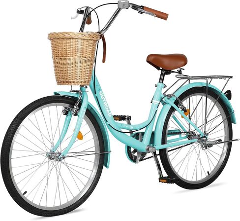 Betterland Beach Cruiser Bike for Women, 24/26 inch Hybrid Bike with Adjustable Seat, Womens Bike with Front Basket and Dual V-Brake, Step Through Comfort Bicycle for City Commuter in Saudi Arabia