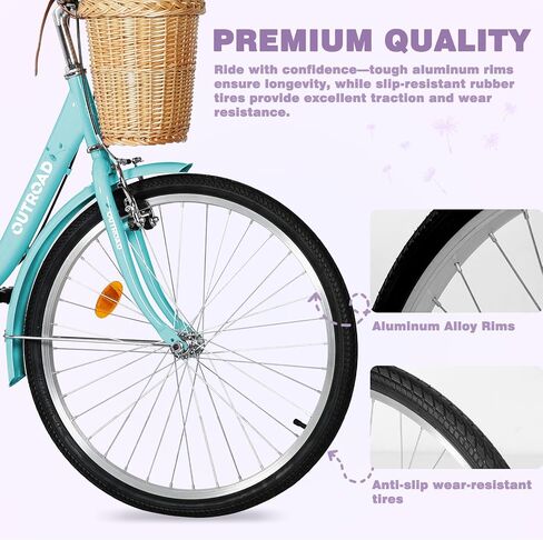 Betterland Beach Cruiser Bike for Women, 24/26 inch Hybrid Bike with Adjustable Seat, Womens Bike with Front Basket and Dual V-Brake, Step Through Comfort Bicycle for City Commuter in Saudi Arabia