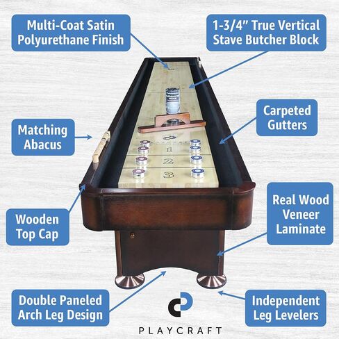 Playcraft Georgetown Shuffleboard Table مع خزانة تخزين - طاولة ألعاب خلط ورق اللعب مع مطابقة Abacus ، 8 كرات ، فرشاة وشمع - Pro Climate Faters - ملطخة باليد. in Kuwait