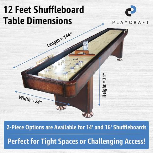 Playcraft Georgetown Shuffleboard Table مع خزانة تخزين - طاولة ألعاب خلط ورق اللعب مع مطابقة Abacus ، 8 كرات ، فرشاة وشمع - Pro Climate Faters - ملطخة باليد. in Kuwait