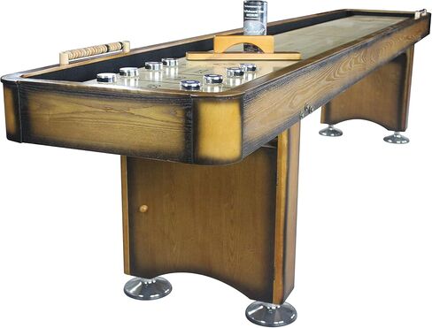 Playcraft Georgetown Shuffleboard Table مع خزانة تخزين - طاولة ألعاب خلط ورق اللعب مع مطابقة Abacus ، 8 كرات ، فرشاة وشمع - Pro Climate Faters - ملطخة باليد. in Kuwait