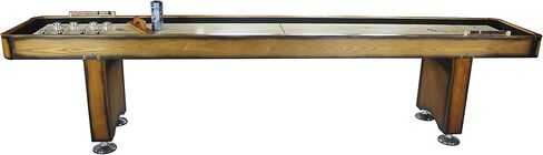 Playcraft Georgetown Shuffleboard Table مع خزانة تخزين - طاولة ألعاب خلط ورق اللعب مع مطابقة Abacus ، 8 كرات ، فرشاة وشمع - Pro Climate Faters - ملطخة باليد. in Kuwait