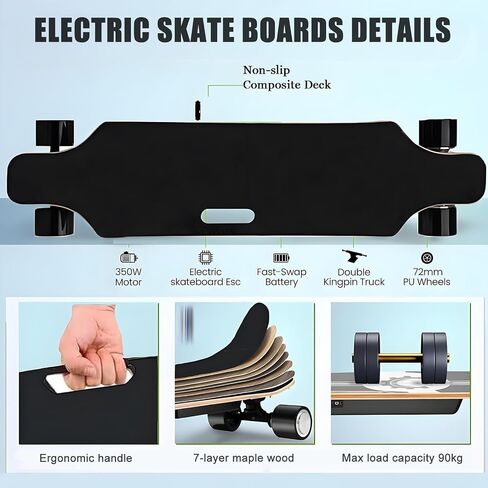 350w Electric Cruiser Skate Boards, 15% Hill Climb & 15km/9.4 Mi Range | Shock-Absorbing 7-Ply Maple Deck +7.4cm Wheels in Saudi Arabia