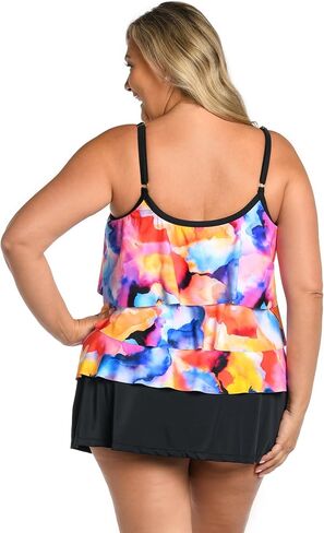 Maxine of Hollywood Women's Standard 3 Tiered Ruffle Tankini Swimsuit Top, Multi//Dominica Breeze in Saudi Arabia