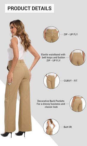 Women's High Waisted Wide Leg Dress Pants Business Casual Work Trousers with Pockets for Office Casual Wear in Saudi Arabia