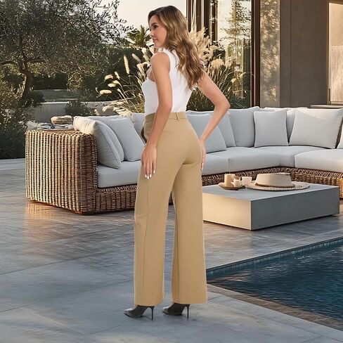 Women's High Waisted Wide Leg Dress Pants Business Casual Work Trousers with Pockets for Office Casual Wear in Saudi Arabia