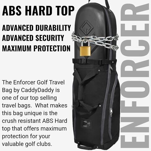 Caddydaddy Enforcer Golf Travel Bag حماية قمة صعبة ، تغطية بديلة كاملة لمدة عام ، نايلون سميك متين ، عجلات وسحابات XL القابلة للقفل. قضية نقل الأندية على شركات الطيران in Kuwait
