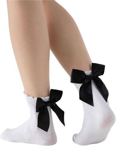 SHENHE Women's Kawaii Bow Socks Ruffle Frilly Above Ankle Socks Cute Holiday Socks in Saudi Arabia