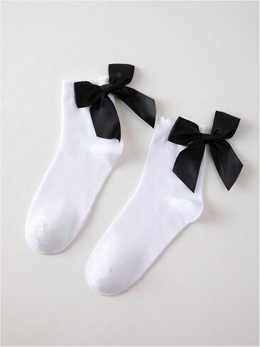 SHENHE Women's Kawaii Bow Socks Ruffle Frilly Above Ankle Socks Cute Holiday Socks in Saudi Arabia