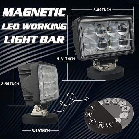 شريط مصباح LED المغناطيسي ، بقعة مصباح LED 24 واط مع تركيب قاعدة مغناطيسية ، مسيرات مسيرات مغناطيسية قوية محمولة لـ Jeep Ofrroad Trucks Trucks Lamp Lamp Lights in Kuwait