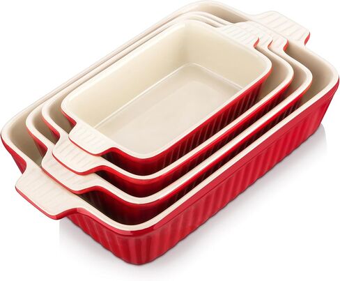 MALACASA Casserole Dishes for Oven, Porcelain Baking Dishes, Ceramic Bakeware Sets of 4, Rectangular Lasagna Pans Deep with Handles for Baking Cake Kitchen, White (9.4"/11.1"/12.2"/14.7"), Series in Kuwait