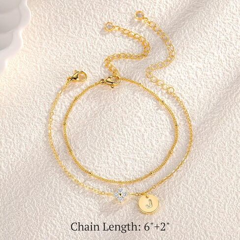 M MOOHAM Gold Initial Bracelets for Women Teen Girls - Dainty 14K Gold Plated Cubic Zirconia Clover Initial Bracelet Layered Letter Bracelet for Women Girls Jewelry Personalized Birthday Gifts in Saudi Arabia