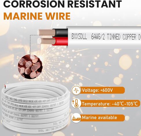 4 6 8 10 Gauge Duplex Marine Wire Tinned Copper Electrical Cable Waterproof OFC Oxygen Free Copper Wire Red & Black Electrical Cable for Boat, RV, Camper, Trailer, Solar Outdoors in Kuwait