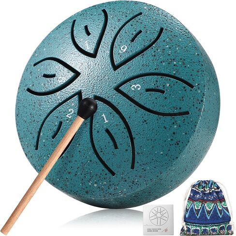 Facmogu Steel Tongue Drum for Outside, 3 Inch 6 Notes Chakra Drum for Outdoor Use, Mini Handpan Drum for Sound Bath, Musical Education Entertainment Meditation Yoga Zen Gifts - Green (Leaf Pattern) in Saudi Arabia