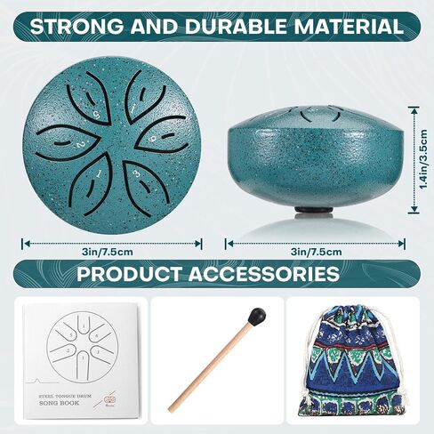 Facmogu Steel Tongue Drum for Outside, 3 Inch 6 Notes Chakra Drum for Outdoor Use, Mini Handpan Drum for Sound Bath, Musical Education Entertainment Meditation Yoga Zen Gifts - Green (Leaf Pattern) in Saudi Arabia